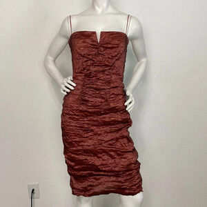 Nicole Miller Burnt Orange Metallic Blend Ruched Sleeveless Bodycon Dress
